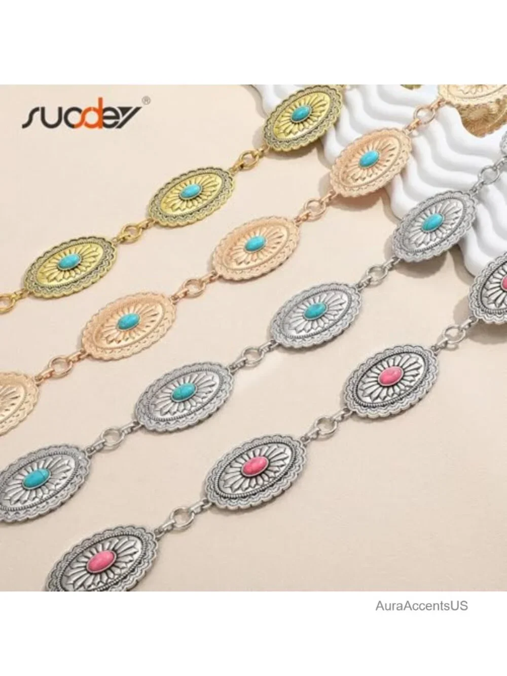 Western Chain Belt for Women Cowgirl Concho Country Turquoise Fashion Waist Belt